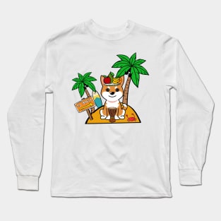 Cute Orange Dog on a tropical island Long Sleeve T-Shirt